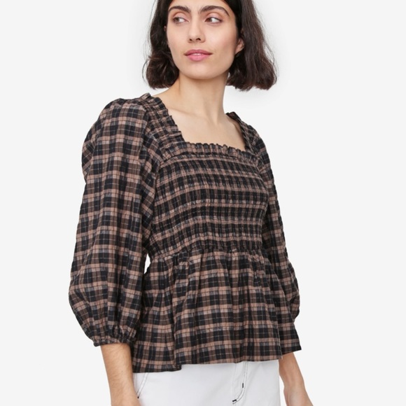 Ganni Tops - Ganni Seersucker Check Blouse